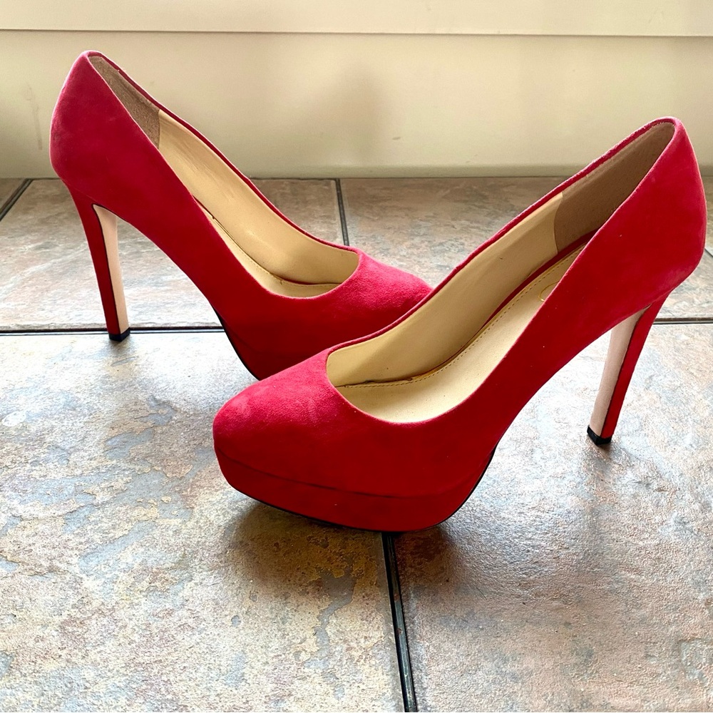 Jessica Simpson Red Faux Suede Platform Stilettos